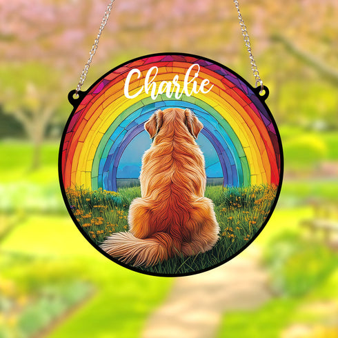 Golden Retriever Rainbow Bridge Personalised Stained Glass Effect Suncatcher